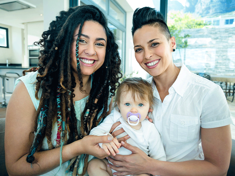 Portrait of lesbian couple with their baby